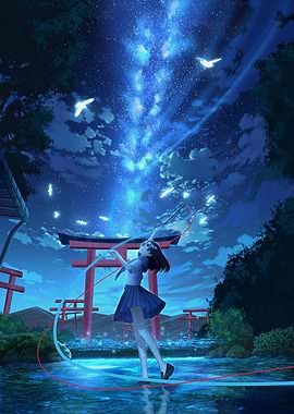 Anime Girl Dancing Under Milky Way