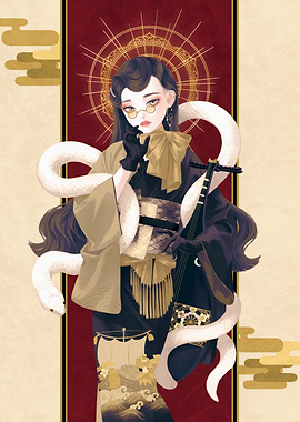 Elegant Woman with White Snake