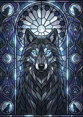 Stained Glass Wolf Portrait