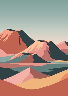 Minimalist Volcanic Landscape Illustration