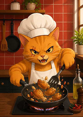 Orange Cat Chef Cooking