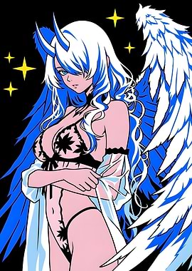 Blue Winged Anime Demon Girl