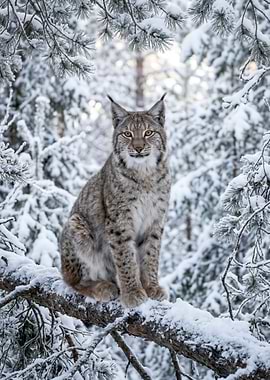 Eurasian Lynx in Snowy Forest