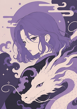 Anime Girl with Purple Dragon