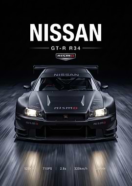 black sleek GT-R R34 Nismo Poster