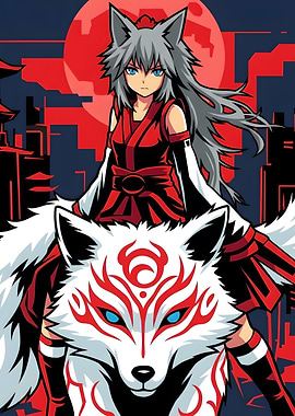 Anime Girl Riding Mystical White Wolf
