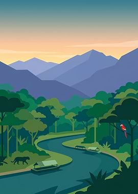 Tropical River Jungle Landscape