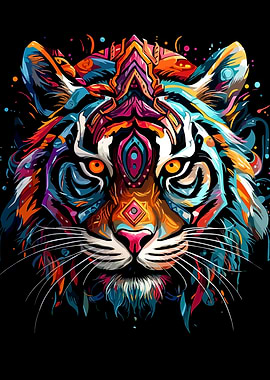Psychedelic Colorful Tiger Portrait