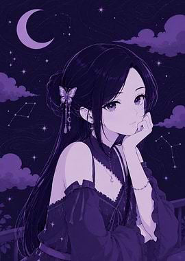 Anime Girl Under Night Sky
