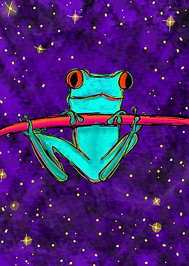 Cosmic Tree Frog Neon Pop Art Digital Illustration
