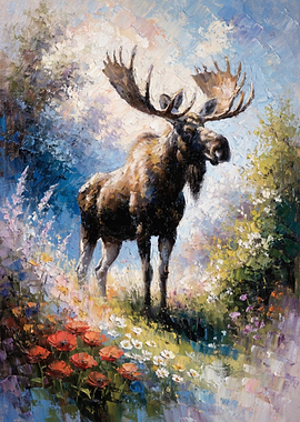 Majestic Moose in Wildflower Meadow