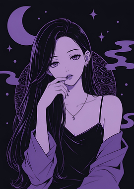 Anime Girl with Purple Moon Aesthetic