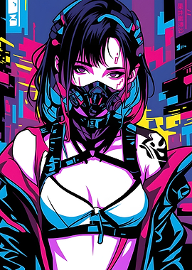 Cyberpunk Anime Girl with Gas Mask