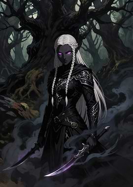 Dark Elf Warrior in Shadowy Forest