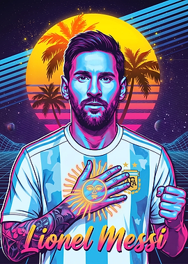 Lionel Messi Synthwave Style Portrait