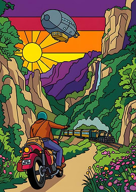 Motorcyclist Traveling Through Scenic Valley