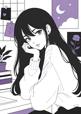 Anime Girl with Purple Aesthetic