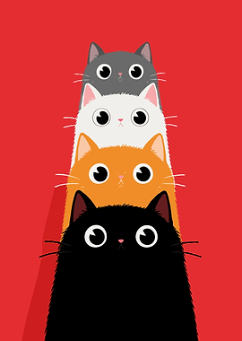 Stack of Four Cute Cats