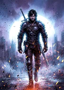 Warrior Knight in Ruined City