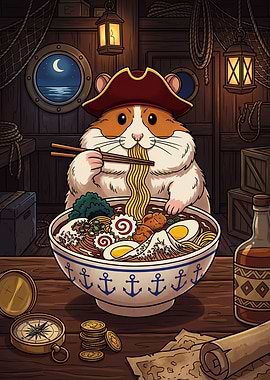 Pirate Hamster Eating Ramen