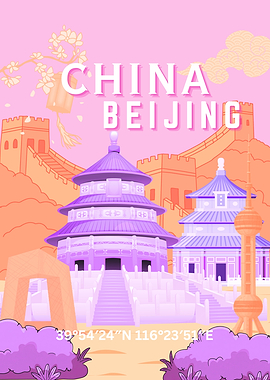 Beijing China Travel Poster Illustration