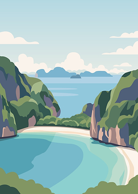 Tropical Bay Landscape Illustration