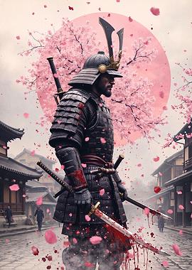 Samurai Warrior Amidst Cherry Blossoms