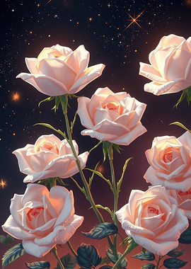 Glowing Pale Pink Roses at Night