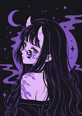 Anime Demon Oni Girl Illustration