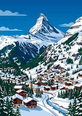 Winter Village Beneath the Matterhorn