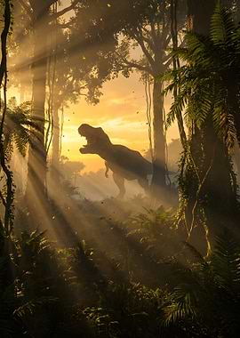 Tyrannosaurus Rex in Golden Jungle