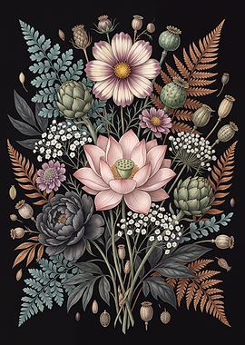 Botanical Floral Arrangement Illustration