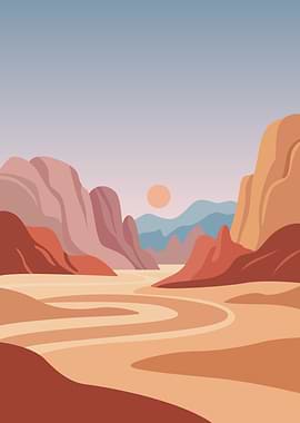 Minimalist Desert Landscape at Sunset