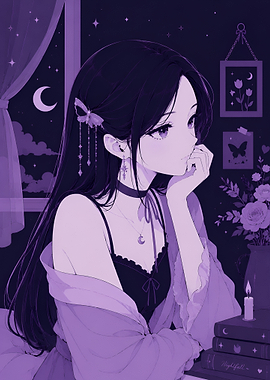 Anime Girl in Purple Night