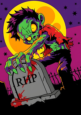 Cartoon Zombie Rising from Grave