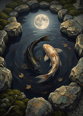 Koi Fish Yin Yang Moon Pond