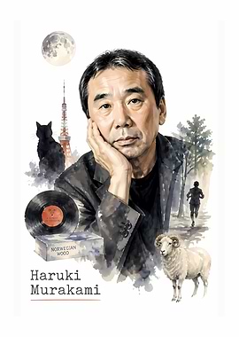 Haruki Murakami Literary Portrait Illustration