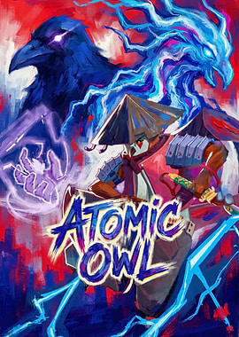 Atomic Owl Samurai Warrior Poster