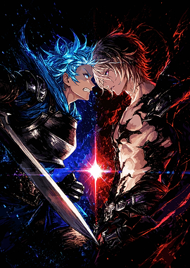 Anime Rivalry Blue and Red Clash