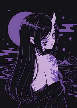 Anime Oni Girl Illustration