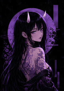 Anime Oni with Floral Tattoos