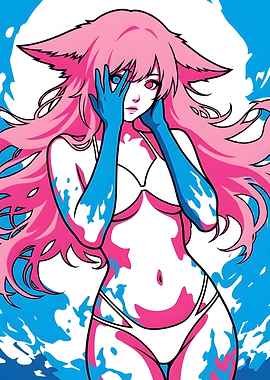 Pink-Haired Anime Cat Girl Illustration