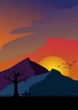Minimalist Sunset Mountain Landscape