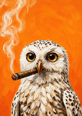 Owl Smoking a Cigar Painting