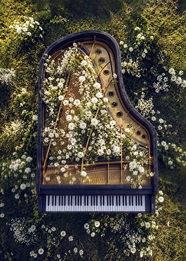 Overgrown Piano Wildflowers Art
