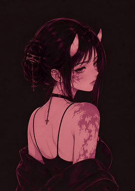Dark Anime Demon Girl Portrait