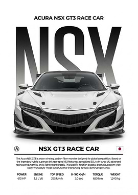 sleek acura NSX GT3 Race Car Poster