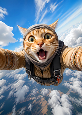 Funny Orange Cat Skydiving