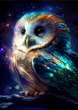 Cosmic Owl in Night Sky