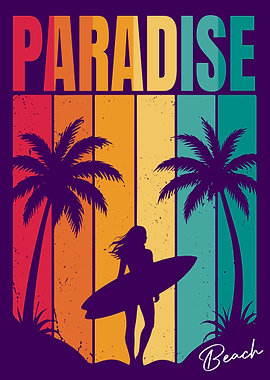 Retro Paradise Beach Surfer Girl Poster